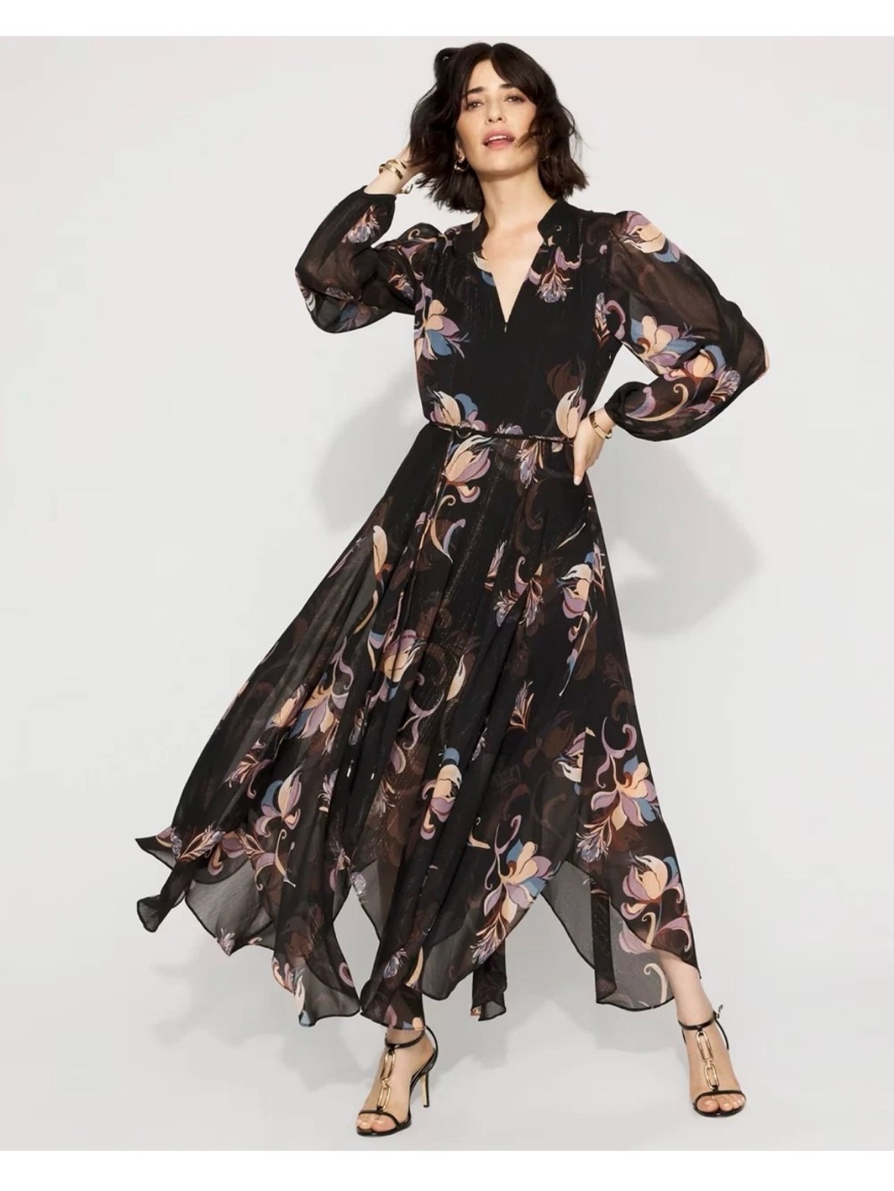 NWT $195 White House Black Market WHBM Chiffon & Lurex maxi dress sz 00
